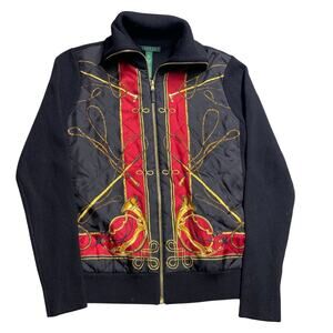 Vintage Lauren Ralph Lauren Equestrian Bishop Silk Wool Zip Sweater Womens Large